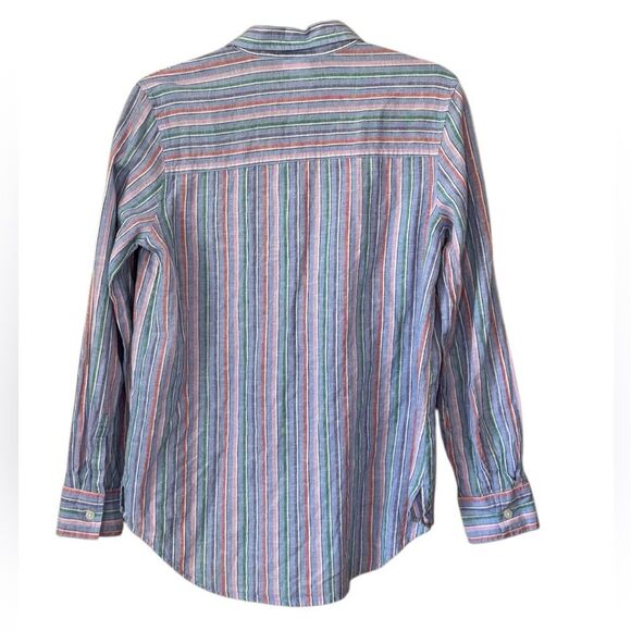 Gap Women's Linen Easy Shirt Blue Multi Color Stripe Top Size XS Relaxed Fit - Picture 4 of 5